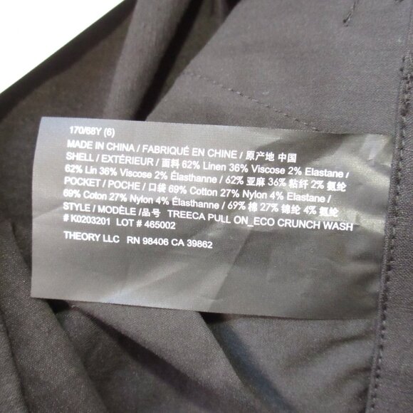 NWT Theory Treeca Pull On in Black Eco Crunch Linen Stretch Pants 6 - Picture 4 of 5